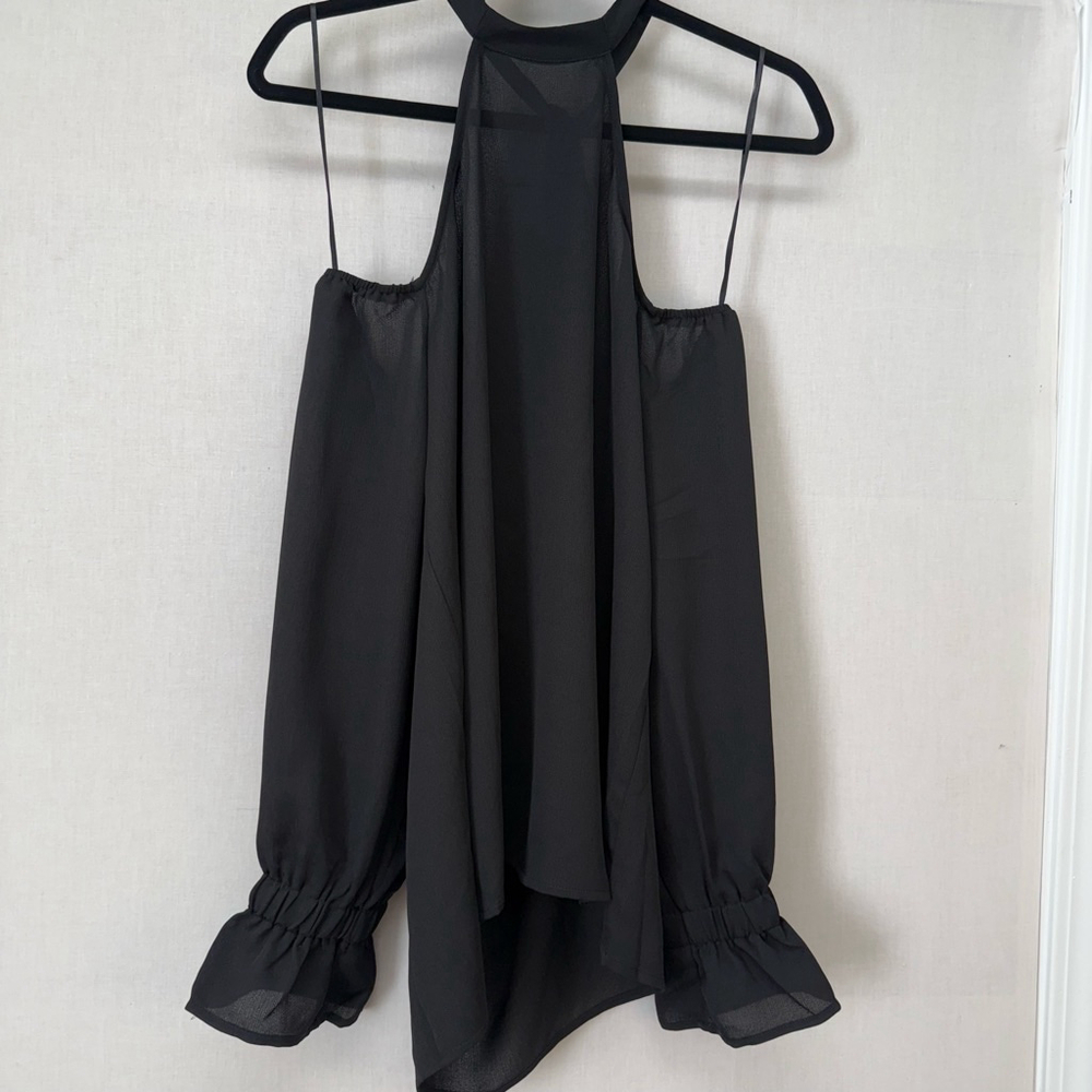 Women's After Market Blouse halter LS Top, Size M Black - Picture 4 of 12